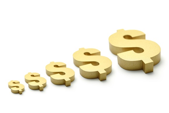 Gold dollar signs of increasingly larger size