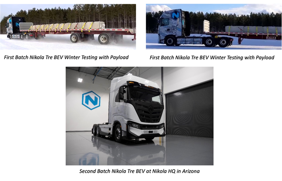 Nikola Tre BEV trucks being tested with payloads