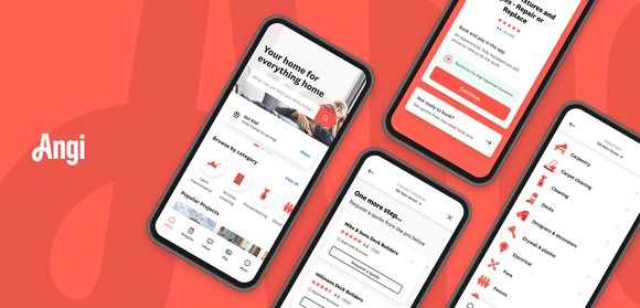 Different screenshots of the Angi mobile app