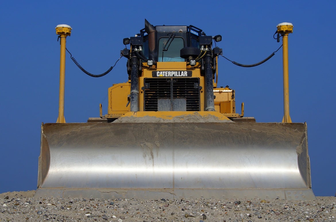 A Caterpillar excavator.