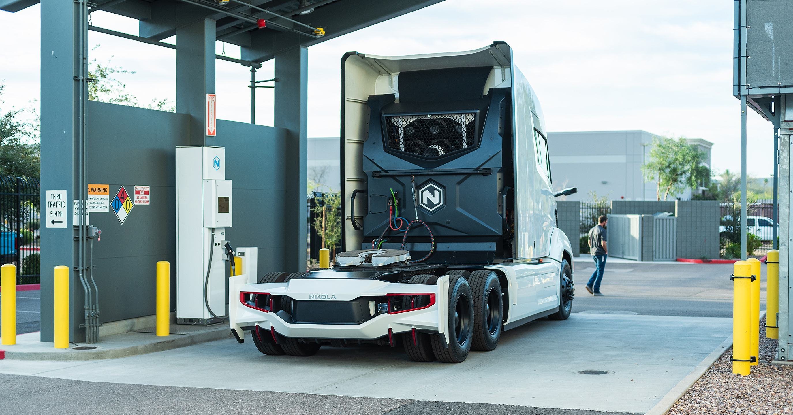 Nikola semi truck at hydrogen refueling station