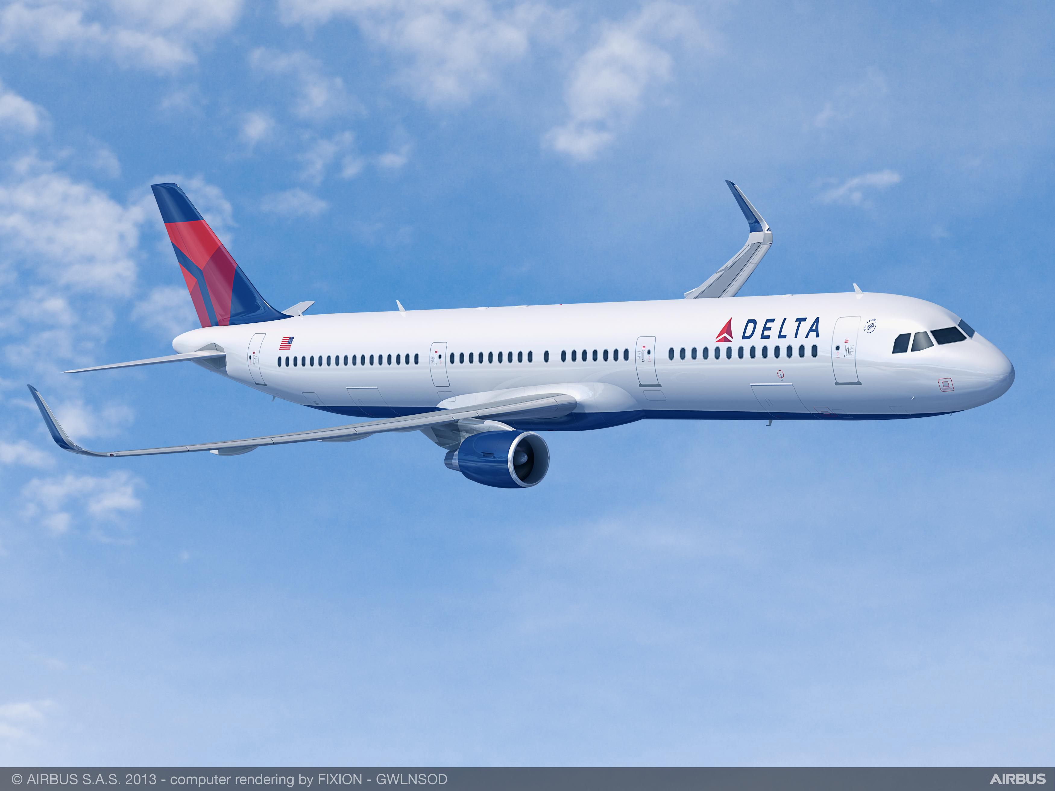 A rendering of an A321neo in the Delta Air Lines livery