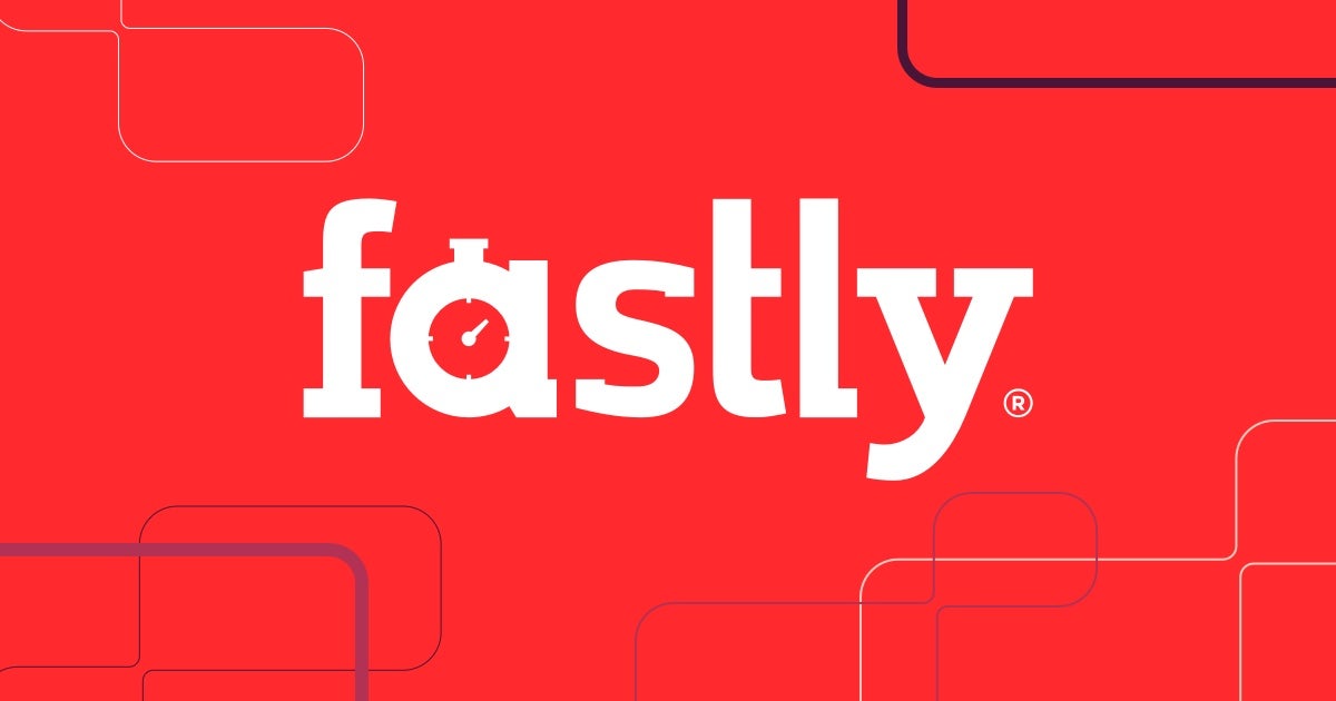 The Fastly logo on a red background