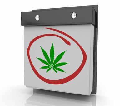 Cannabis leaf with red circle on calendar