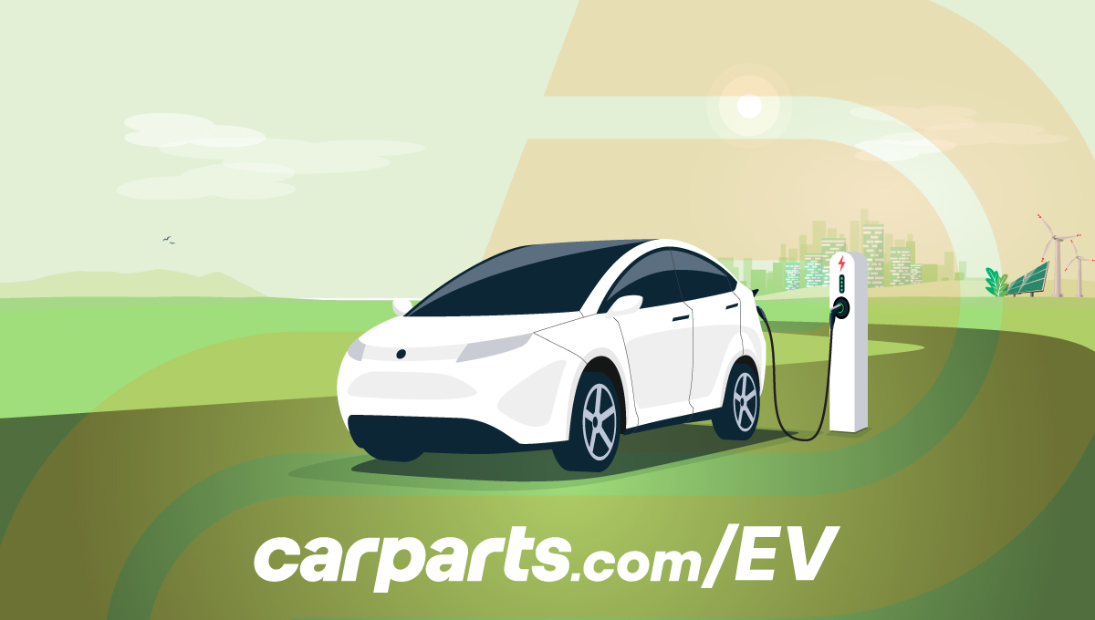 A cartoon of an electric vehicle being charged.