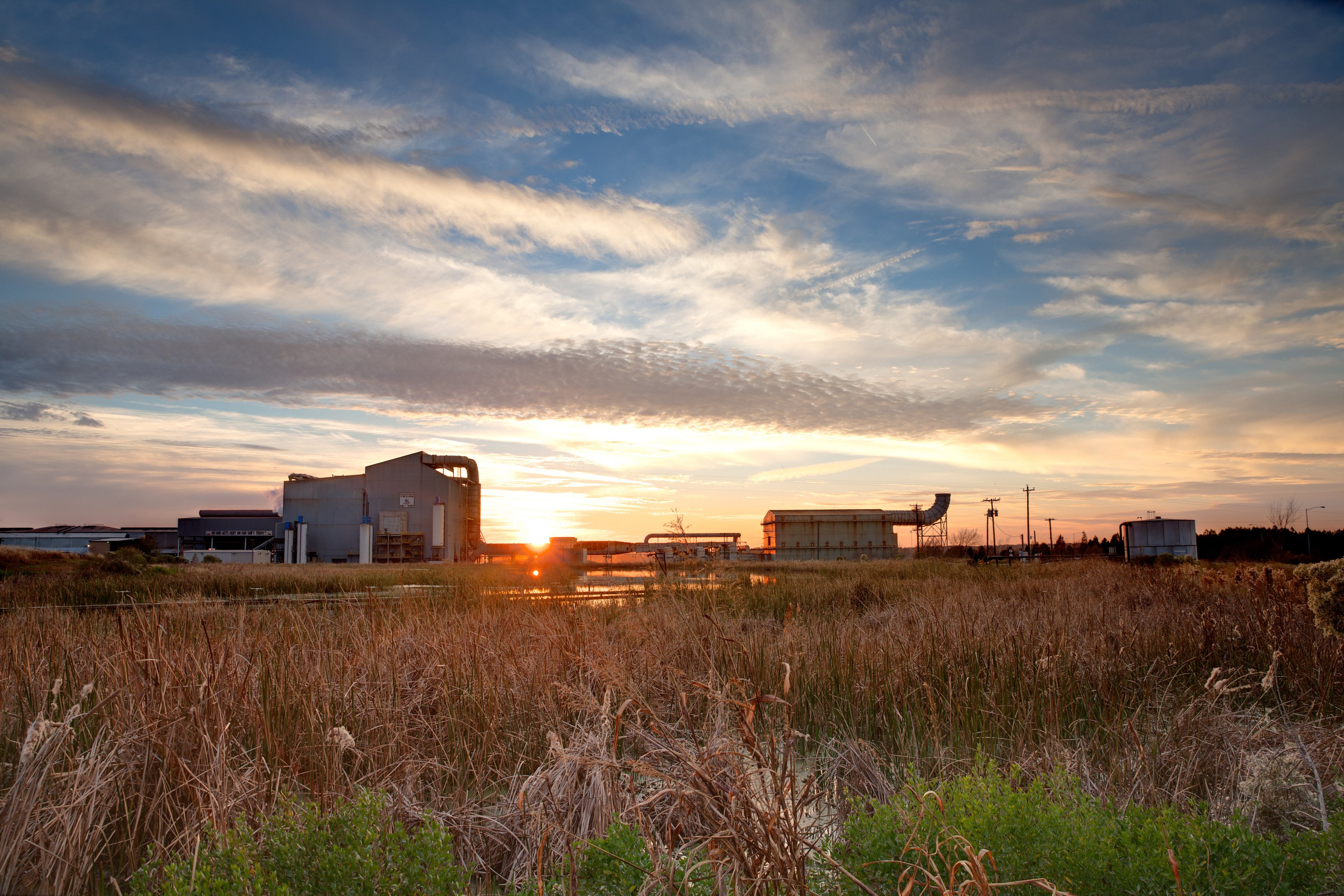 Nucor Steel Texas plant at sunset
