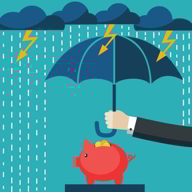 Piggy bank under umbrella