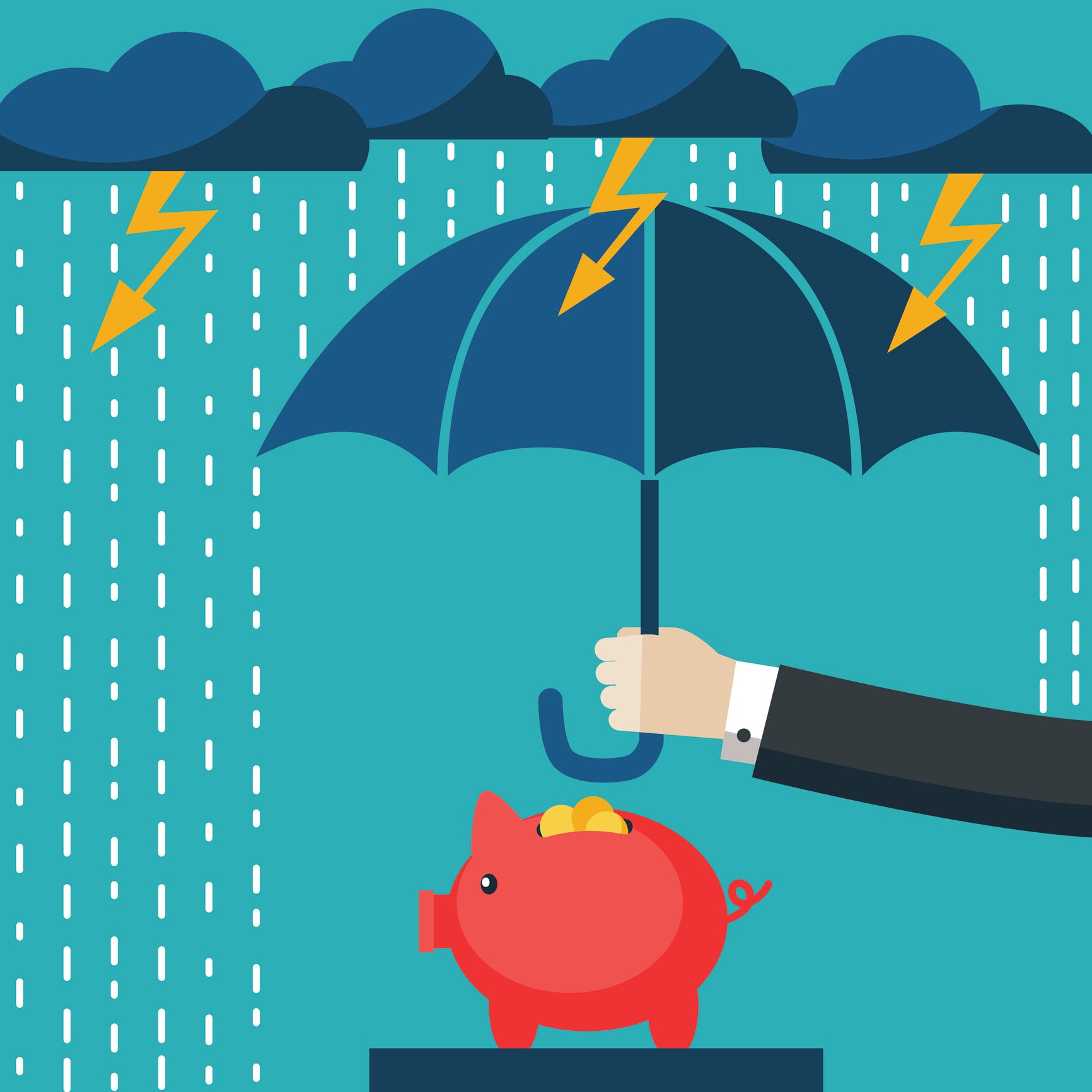 Piggy bank under umbrella.