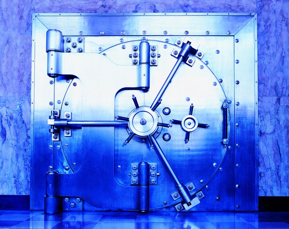 A heavy bank-vault door