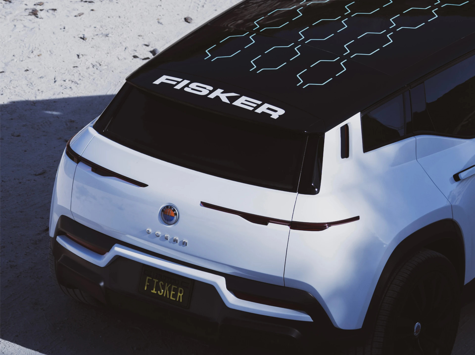 The rear of a Fisker Ocean SUV.