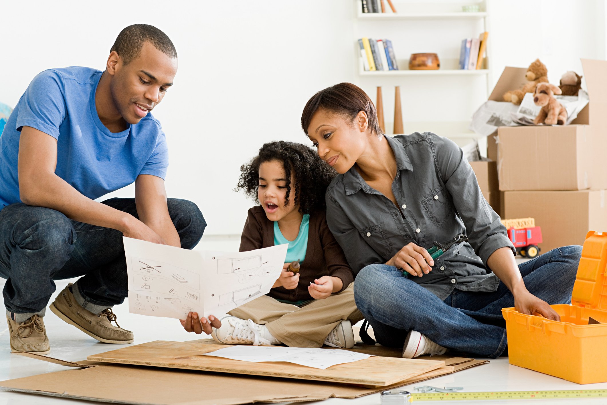 family working on a home improvement project