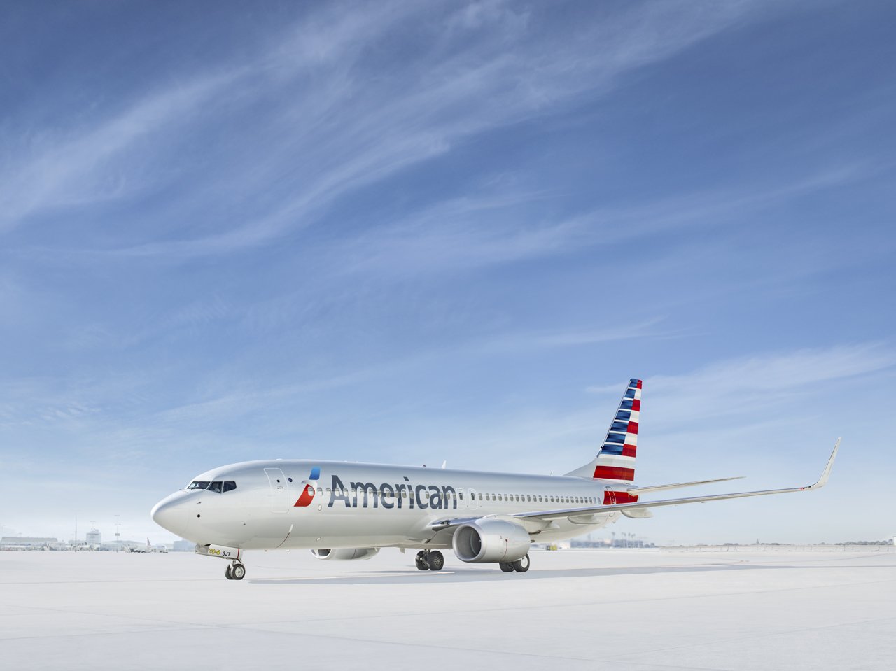 A rendering of an American Airlines jet on the ground.
