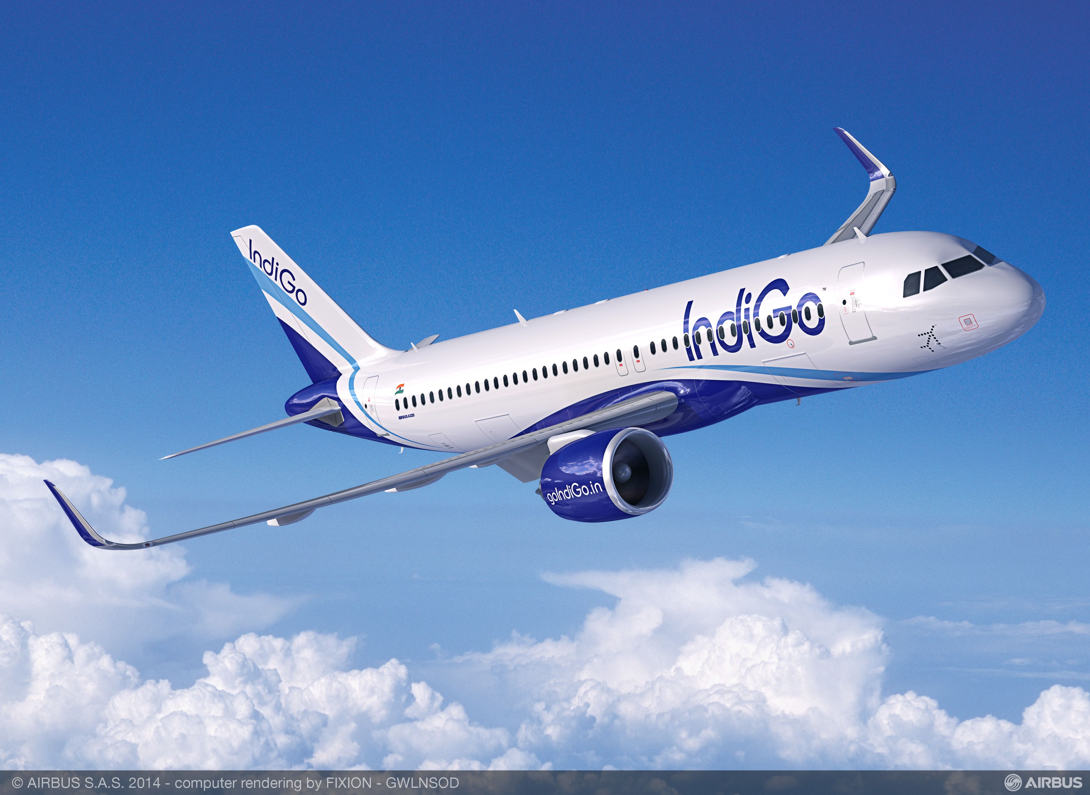 A rendering of an IndiGo Airbus A320neo.