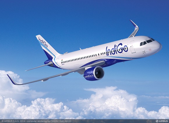A rendering of an IndiGo Airbus A320neo.