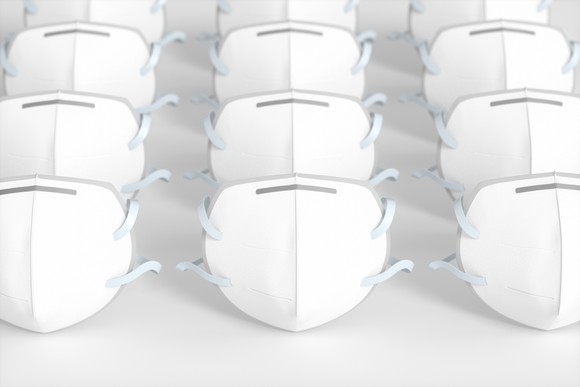 Rows of new face masks. 