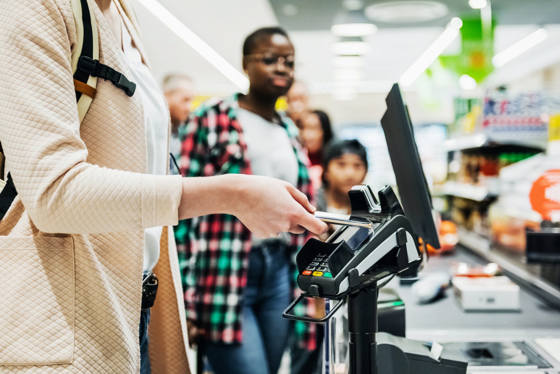 People shopping in a grocery store