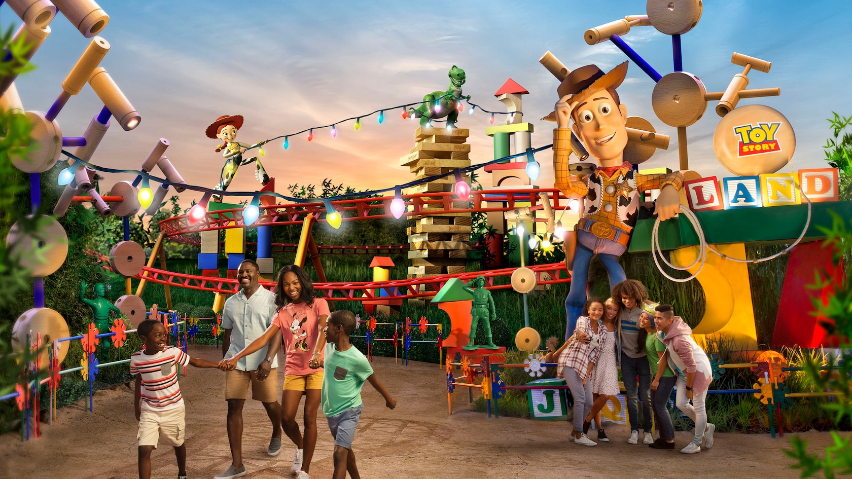 Families enjoying Toy Story Land in Disneyland Paris.