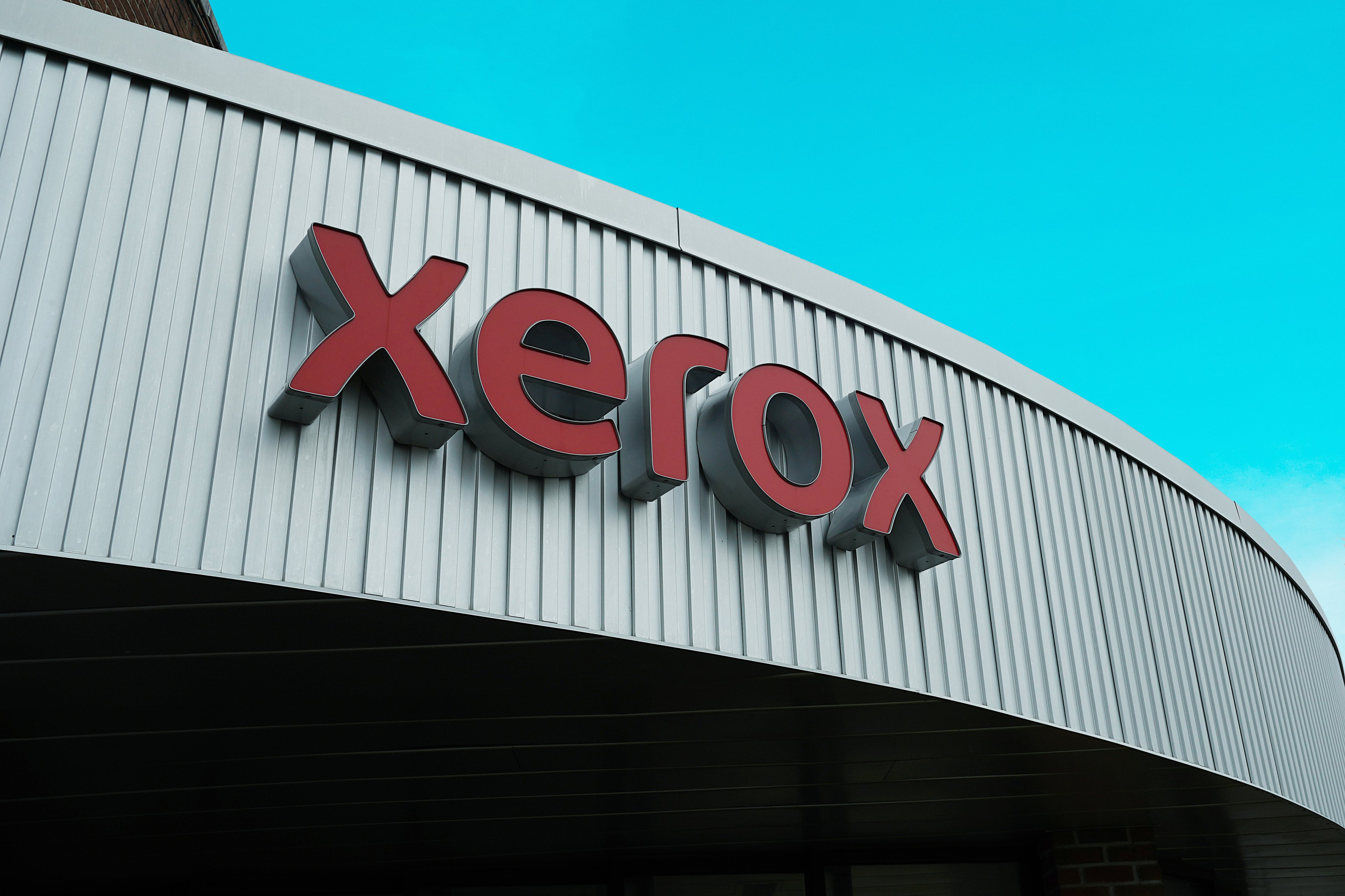 Xerox's logo on an office building.