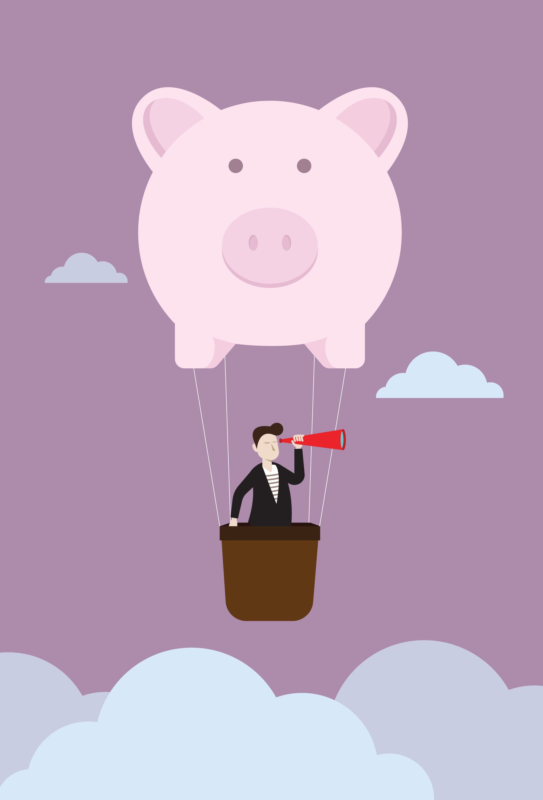 Person in piggy-bank-shaped balloon.
