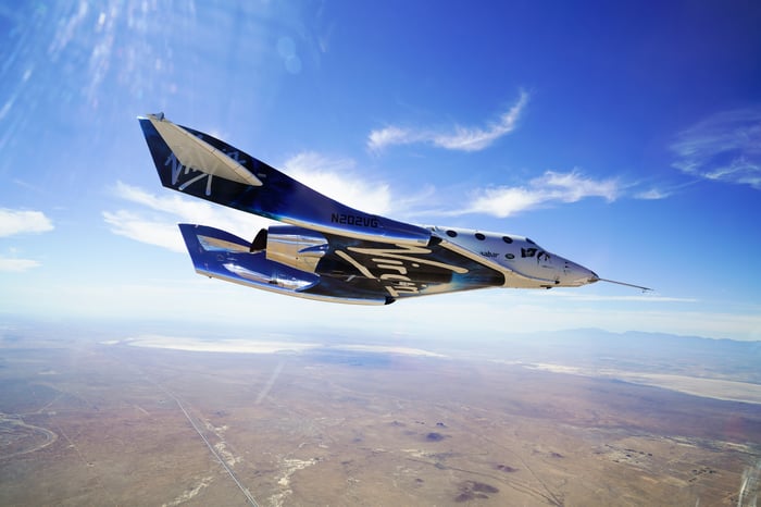 Virgin Galactic spacecraft gliding home. 