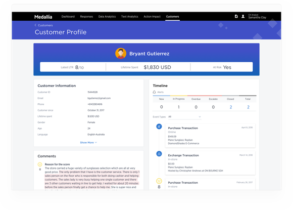 Example of Medallia's platform