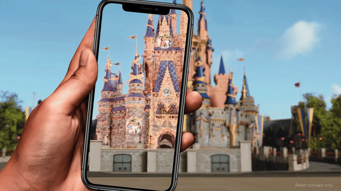 Smartphone photographing Cinderella's Castle.