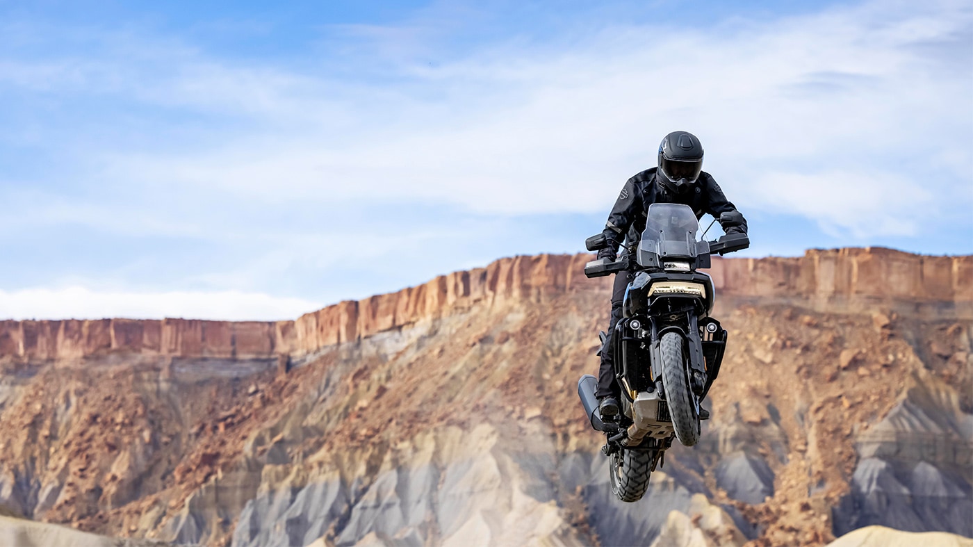 Harley-Davidson Pan America 1250 motorcycle being ridden in the desert