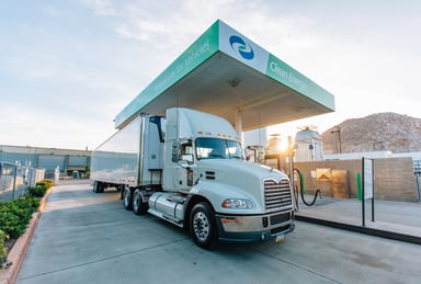 A truck refuels at a Clean Energy Fuels station.