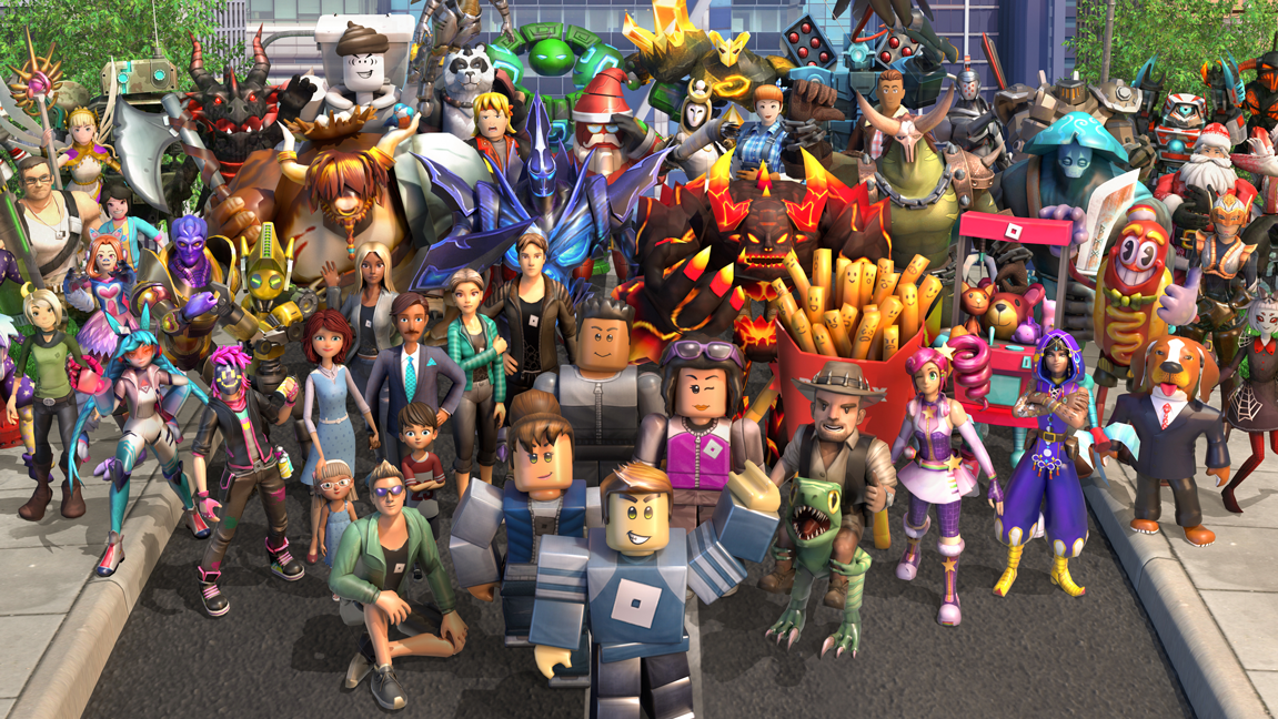 A lineup of Roblox characters.