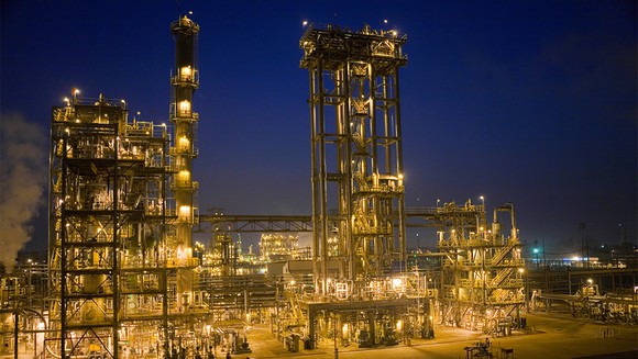 ExxonMobil's Baton Rouge refinery at night