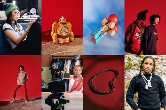 A promotion for Netflix.shop displaying a mix of consumer items.