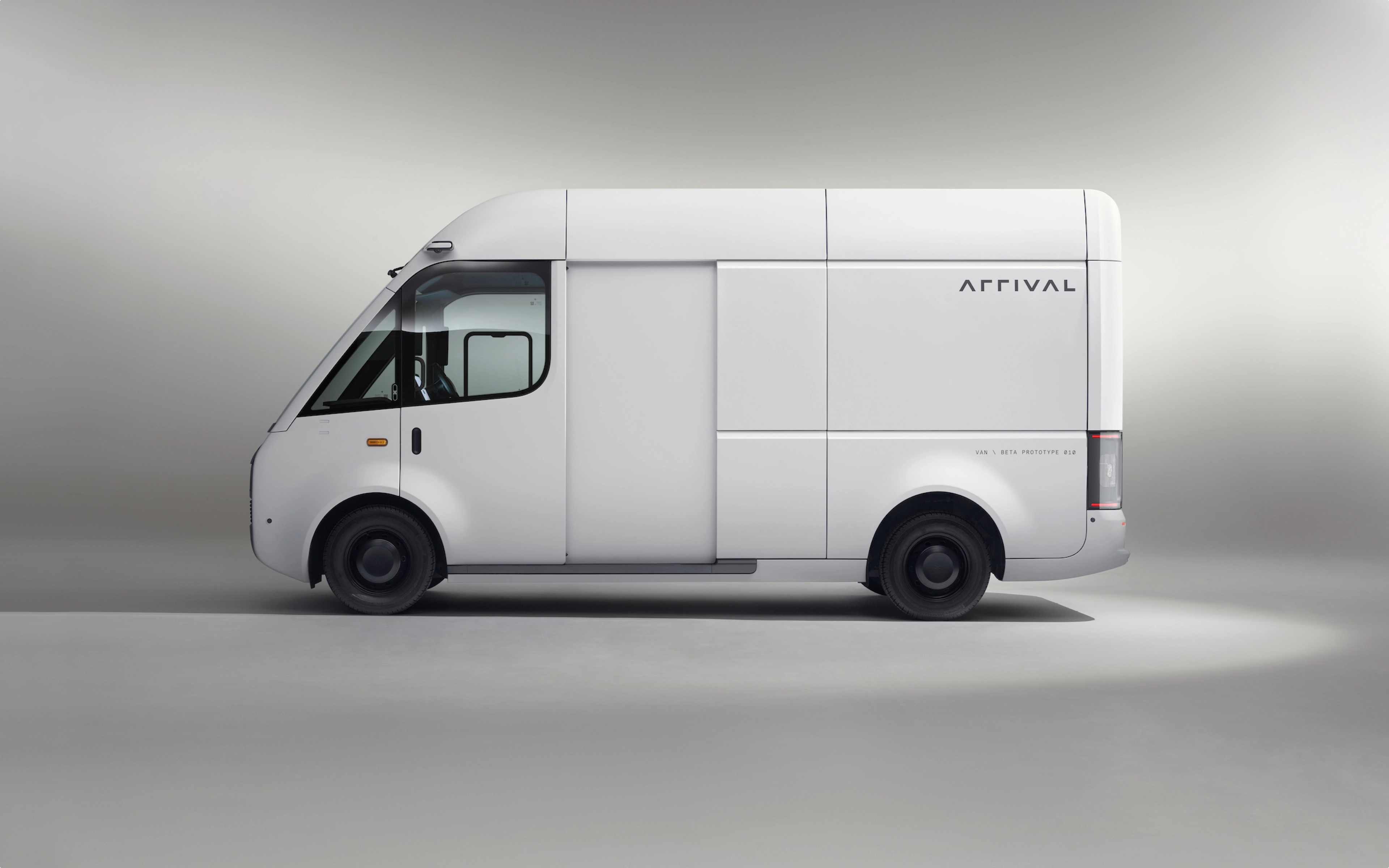 White Arrival electric delivery van.