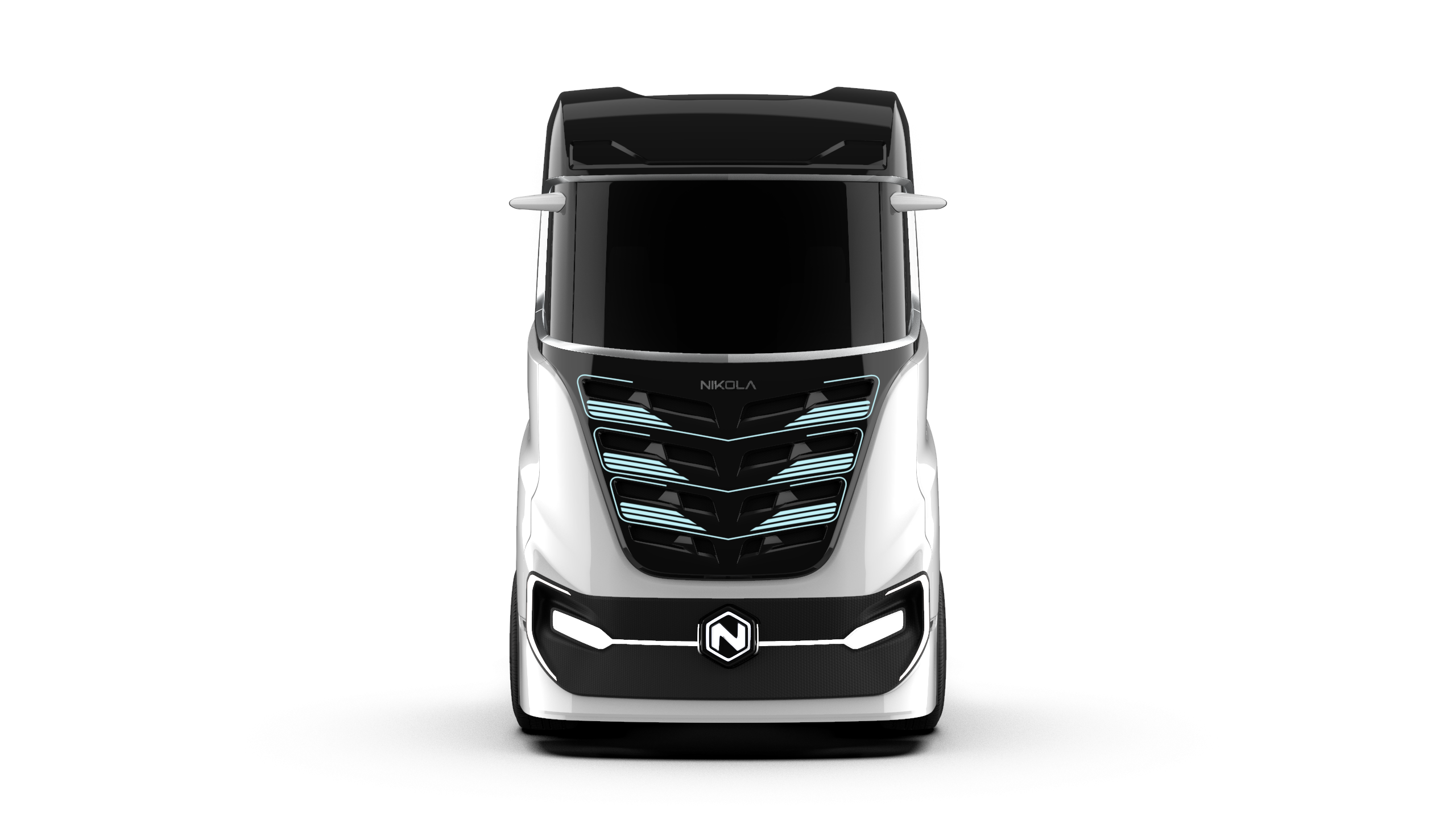 Front view of Nikola Tre electric semitruck.