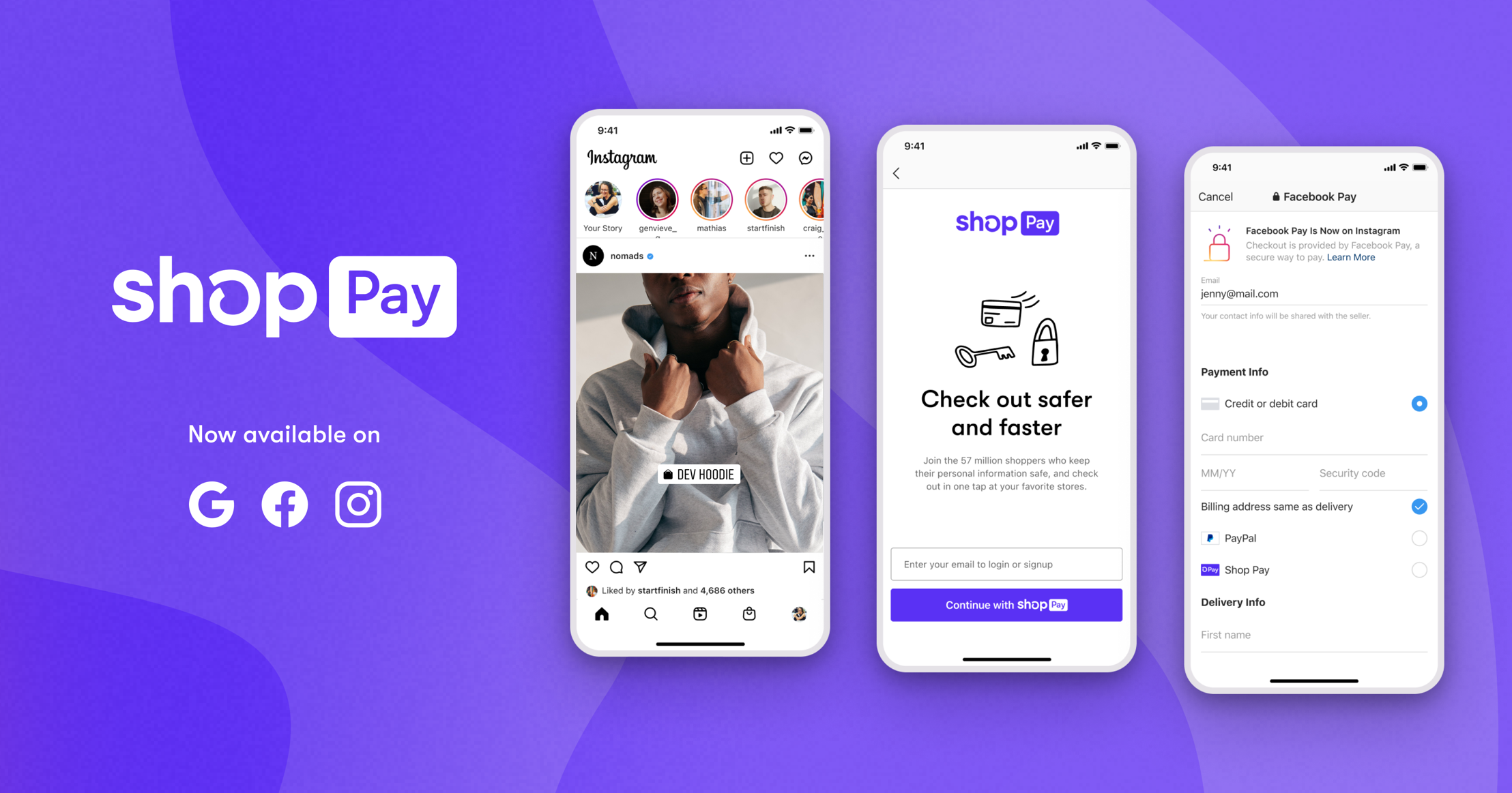 Shopify announced this week that it is rolling out Shop Pay to all merchants across Facebook, Instagram, and Google this year.