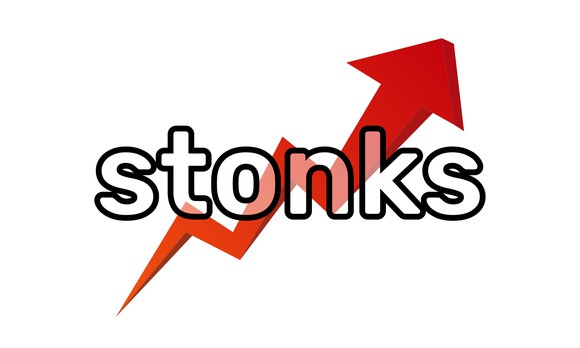 stonks with red arrow representing the meme stock trade.