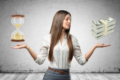 Woman with hourglass and money
