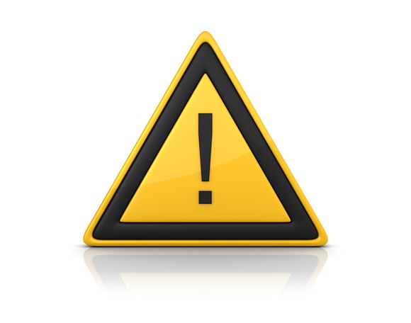 Yellow triangular warning sign with a black outline and an exclamation point in the center.