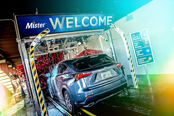 Car entering car wash tunnel