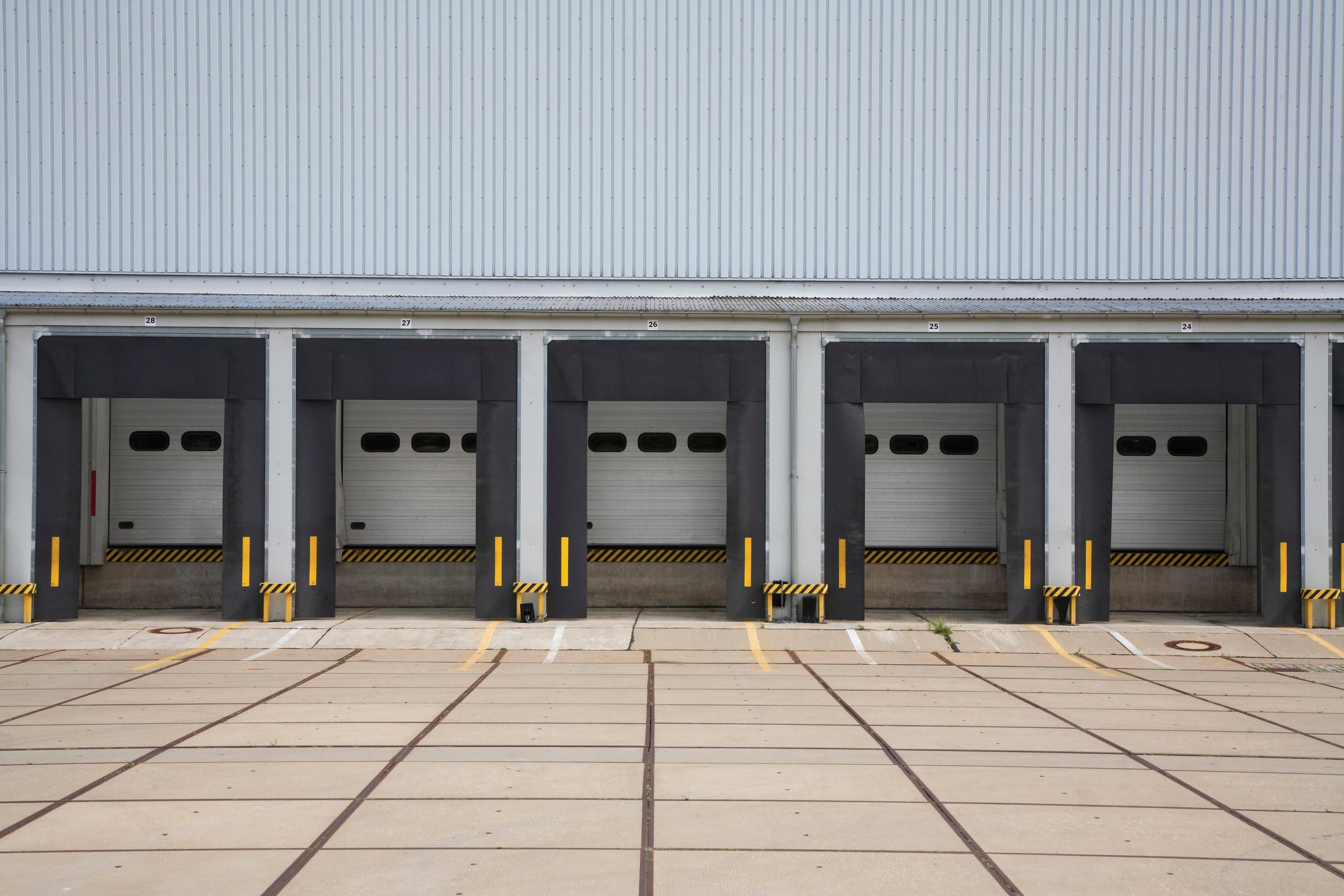 Loading docks with doors closed.