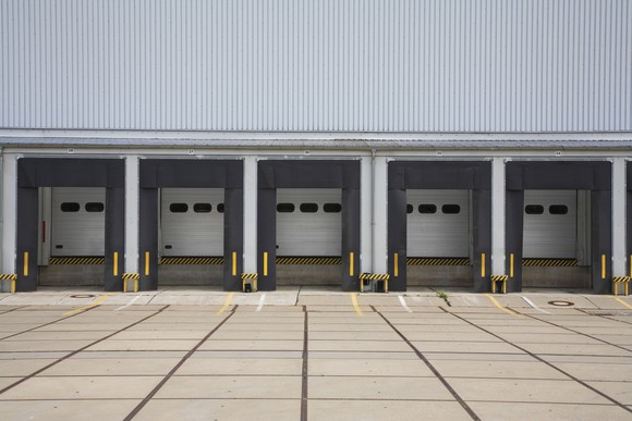 Loading docks with doors closed.