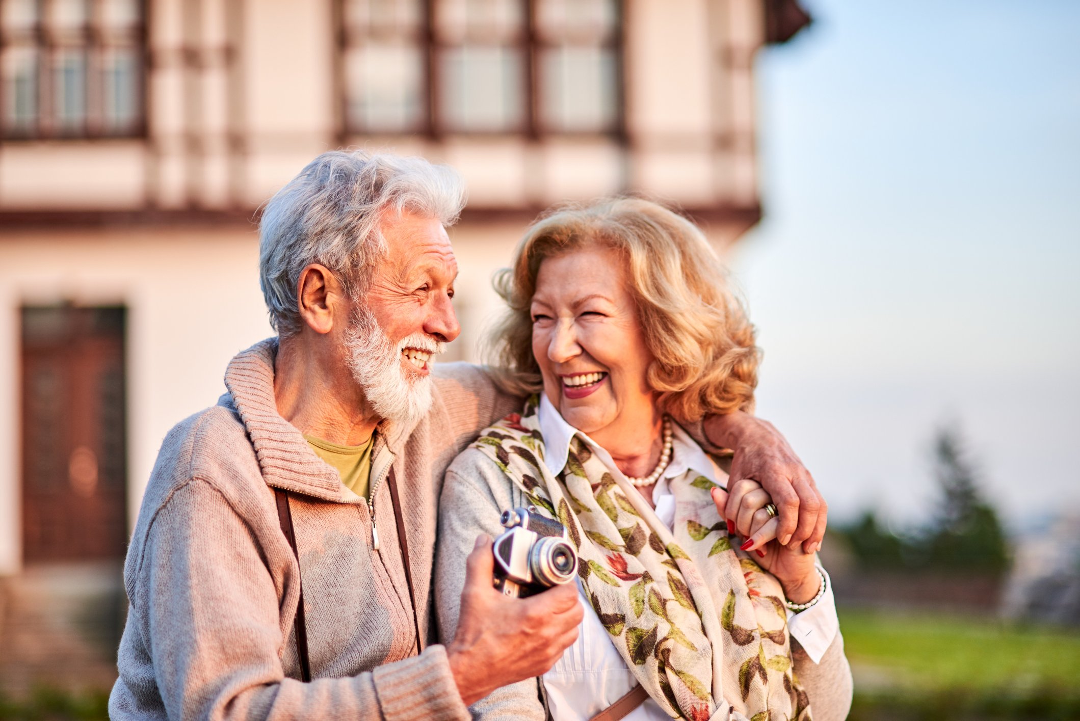A senior couple in the countryside.