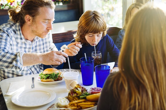People eating at a restaurant.