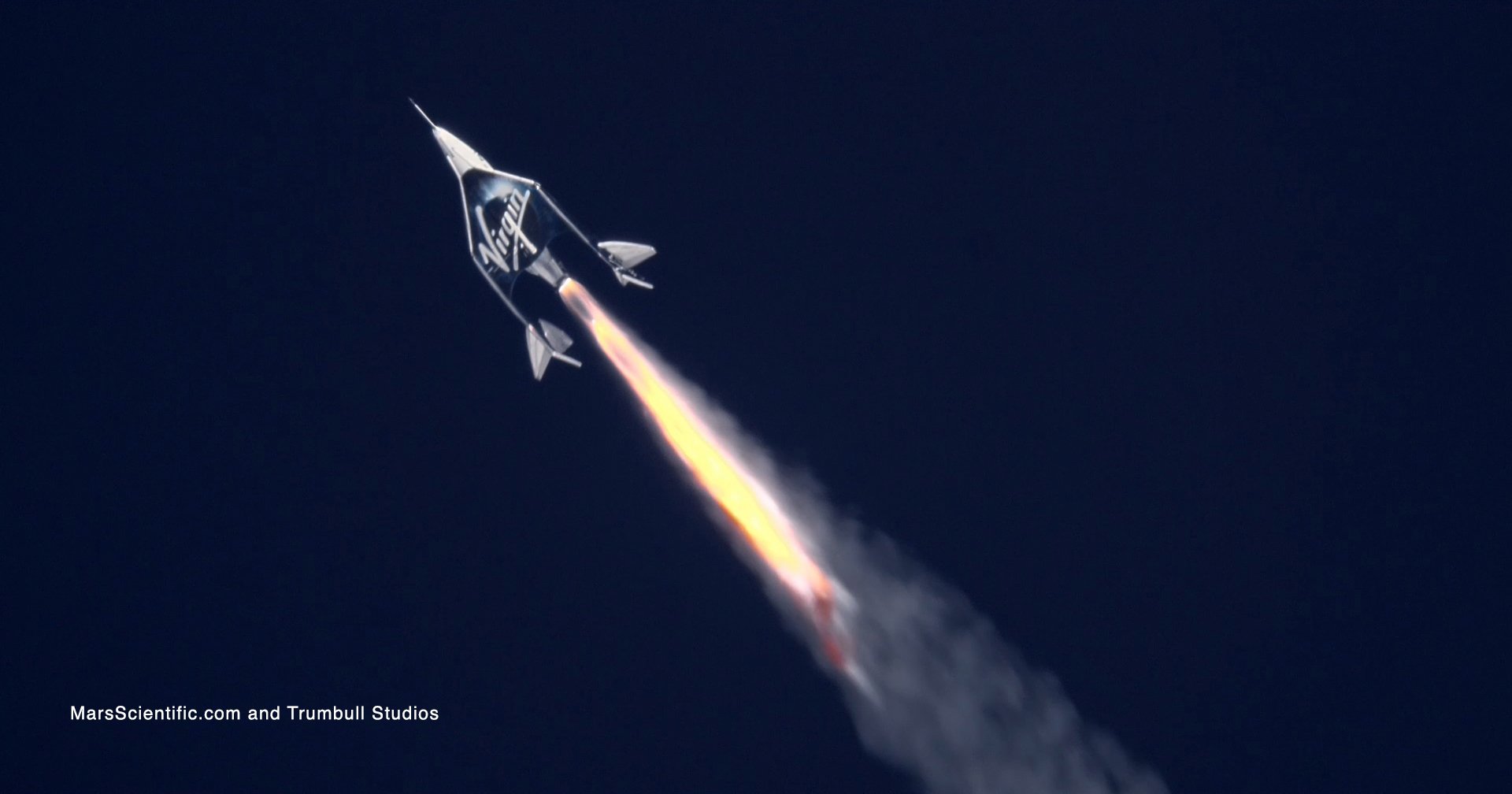 Virgin Galactic's Unity spacecraft rocketing higher.