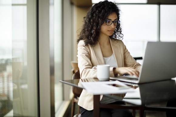 Business person working at her laptop.