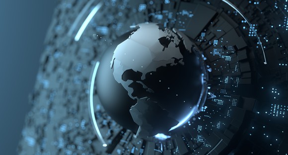 A globe plugged into a motheboard.