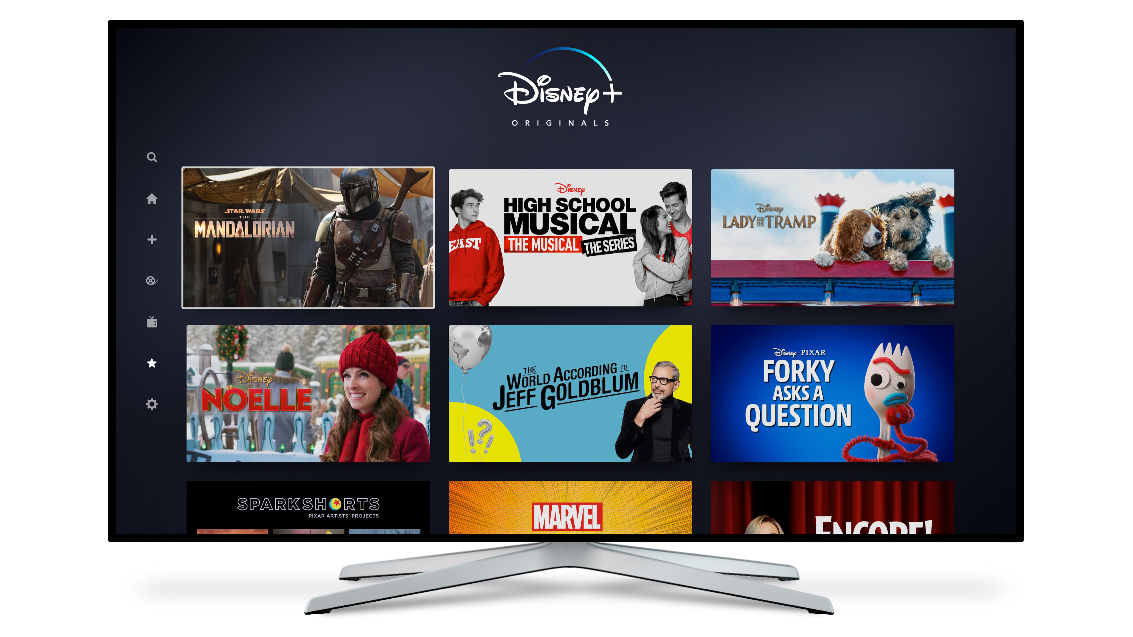 Disney+ Content on a TV. 