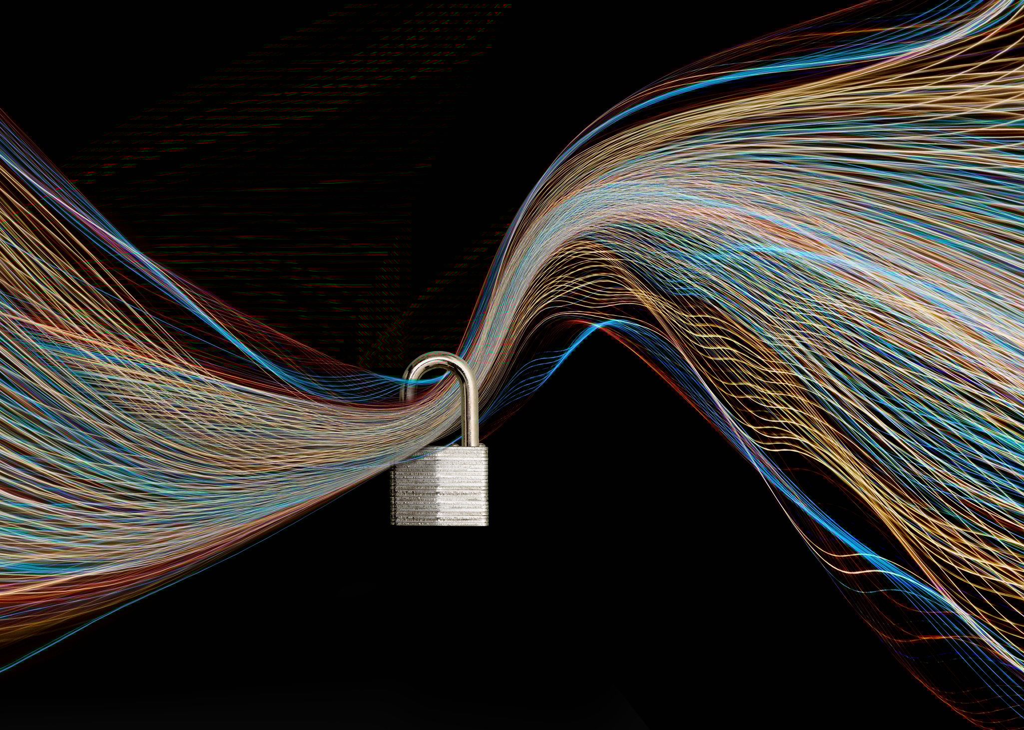 Data stream passing through a padlock