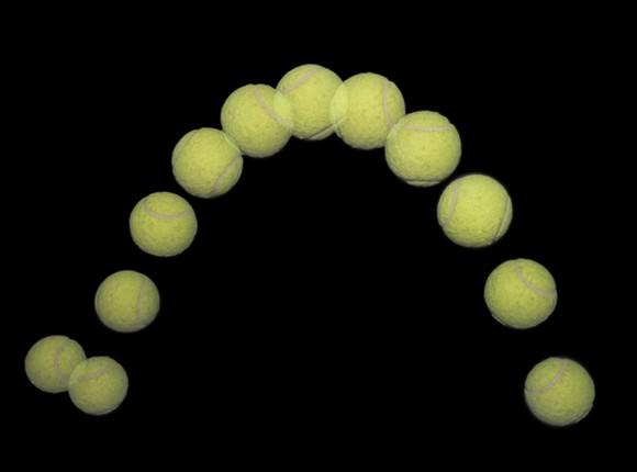 Stop motion photo of a bouncing tennis ball