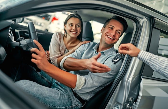 A couple buying a car.