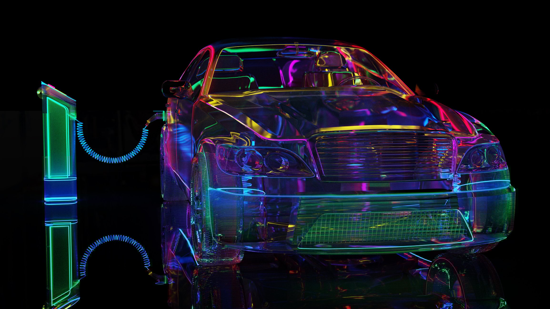 Neon representation of an electric vehicle. 